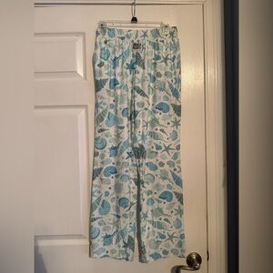 Women's Sea Life Print Pajama Pants - Blue and White